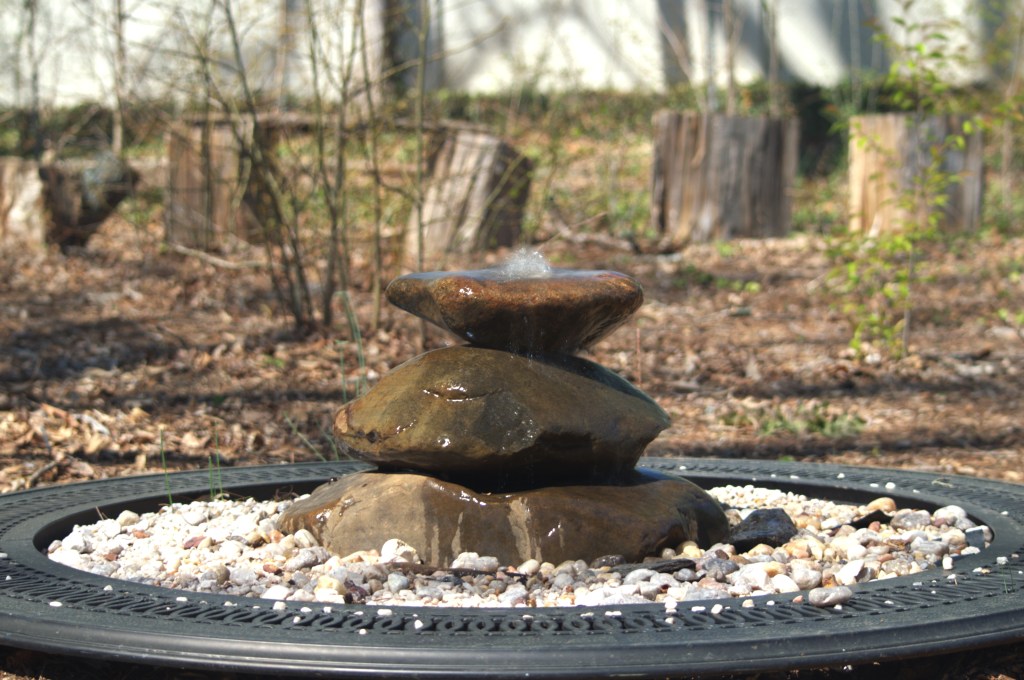 The outdoor fountain quietly babbles as clients walk the labyrinth in our outdoor gardens. 