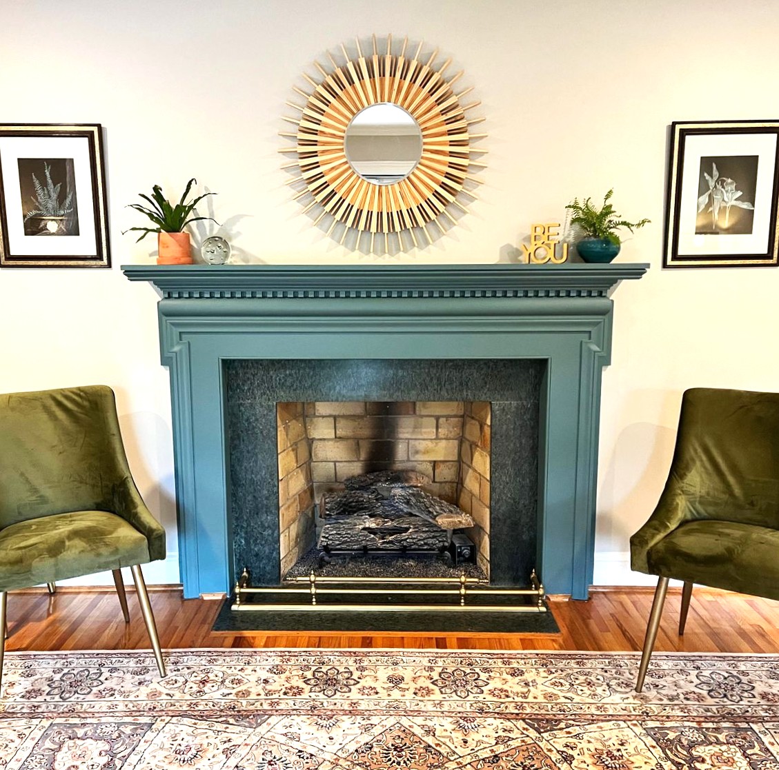 Entryway at Creative Perspectives mental health therapy in Mount Holly. Our foyer features a warm and welcoming fireplace and quiet seating area.