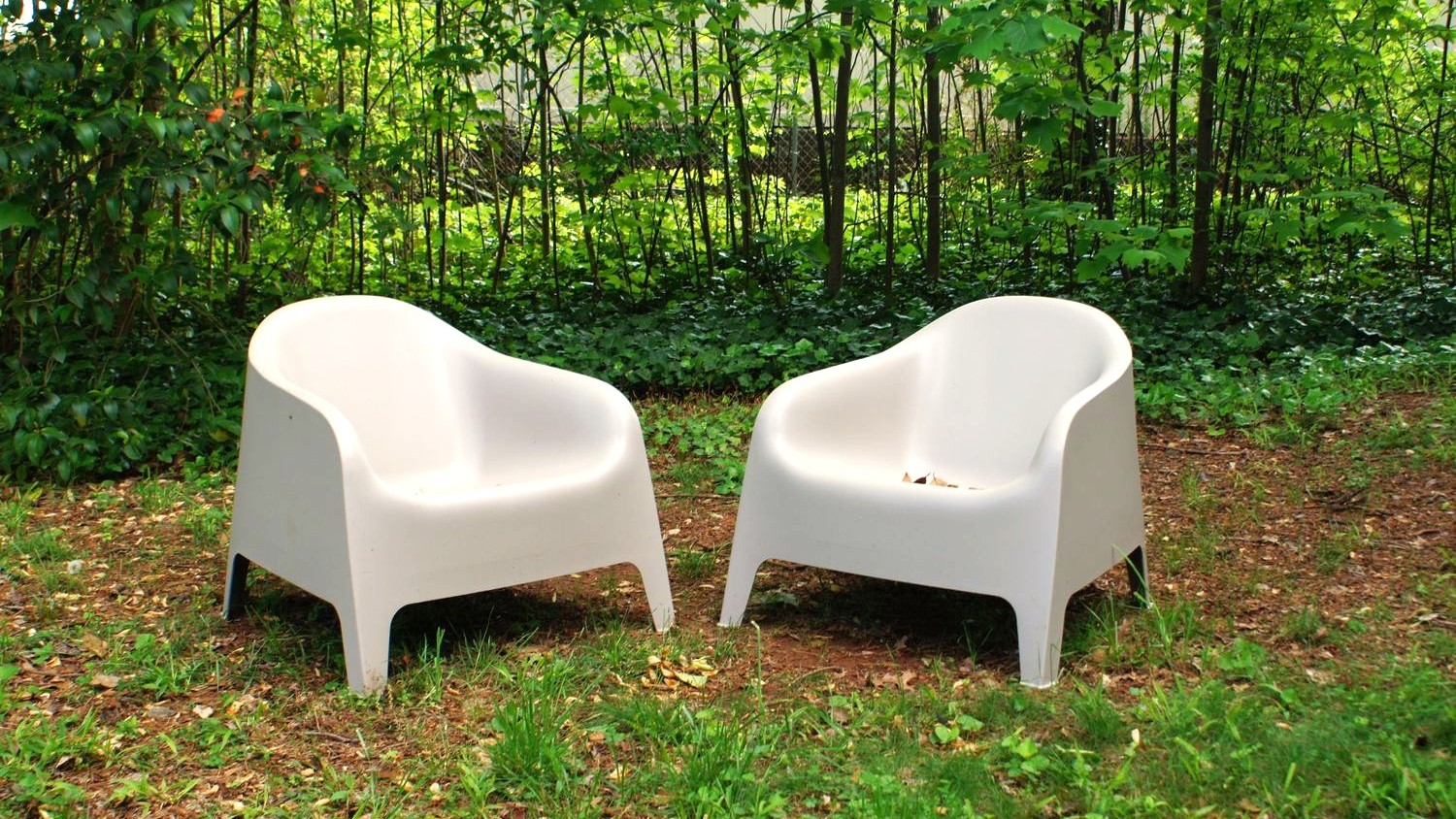 Two chairs set in the wilderness at our mental health therapy eco space in Mount Holly.